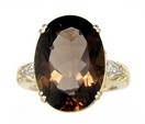 LDS OVAL SMOKY & DIAMOND RING