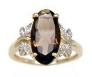 LDS OVAL SMOKEY & DIAMOND RING