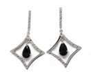 LDS P/S FACETED ONYX & DIA EARRINGS