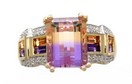 LDS E/C AMETRINE RING W/BAGUETTE AM&