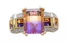 LDS E/C AMETRINE RING W/BAGUETTE AM&