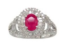 LDS OVAL RUBY RING W/BAGUETTES & ROU