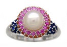 LDS PEARL & MULT COLOR SAPPHIRE RING