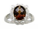 LDS OVAL C/B SMOKEY & DIAMOND RING