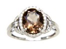 LDS OVAL SMOKEY & DIAMOND RING