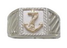 GENTS SILVER RING W/GOLD ANCHOR & 1