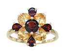 LDS GARNET & CIT RING W/DIAS