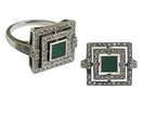 LDS GREEN AGATE & MARCASITE SILVER R