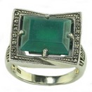 LDS E/C GREEN AGATE & MARCASITE RING