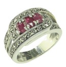LDS OV RUBY & MARCASITE SILVER RING