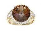 LDS RD C/B SMOKEY RING W/WHITE TOPAZ