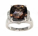 LDS SMOKEY TOPAZ & DIAMOND RING  0.1