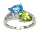 LDS P/S PERIDOT/BLUE TOPAZ & DIA RIN