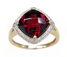 LD ANT CUSH GARNET & DIAMOND RING