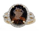 LDS OVAL SMOKEY & DIAMOND RING