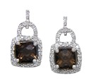 LDS CUSHION SMOKY & DIAMOND EARRINGS