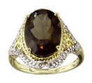 LDS OVAL SMOKEY & DIAMOND RING